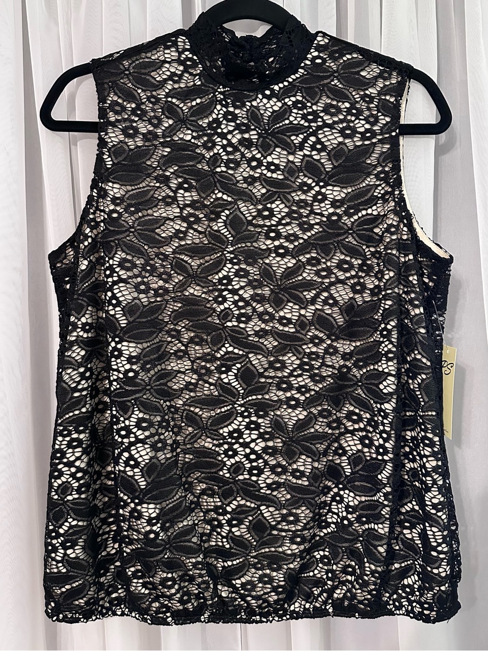 Perseption Concept Black Lace Sleeveless Mock Neck Top Size M